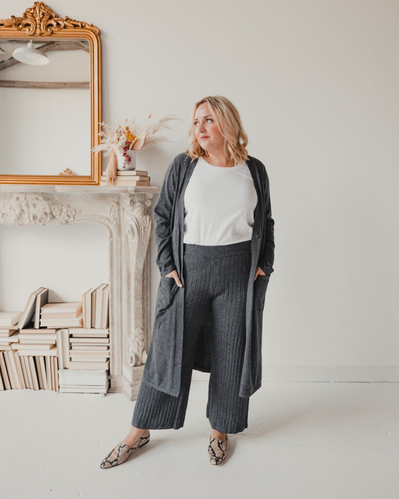 QVC Favorites for Fall - Gray Pant and Cardigan