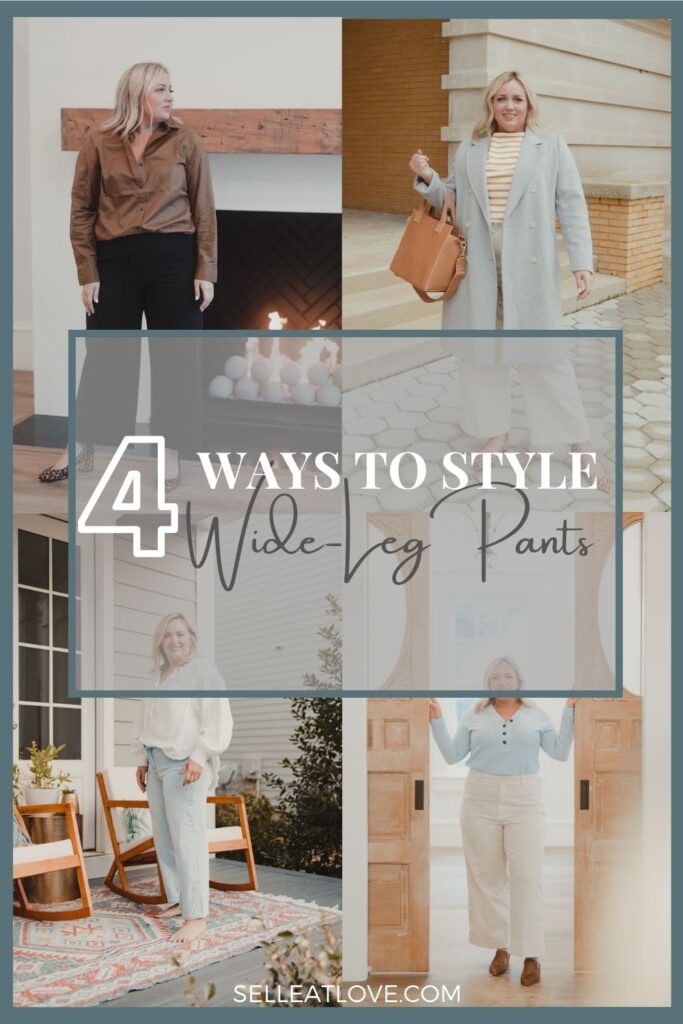 4 Ways to Style Wide Leg Pants

1. Black Wide Leg Pants with Crisp Button-Down Shirt, Leopard Heels

2. Striped Fitted Top with Cream Wide Leg Pants, Long Blue Coat, Leopard Flats

3. Blue Pastel Waffle Tee, Wide Leg Pant and Woven Mules

4. Classic Textured White Top paired with Wide Leg Jeans