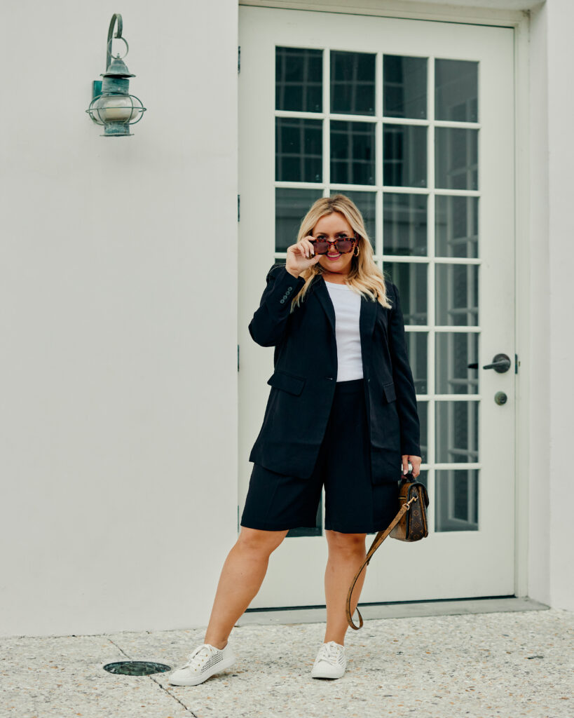 Summer Outfit Ideas - Workwear Black Blazer and Shorts with White Top