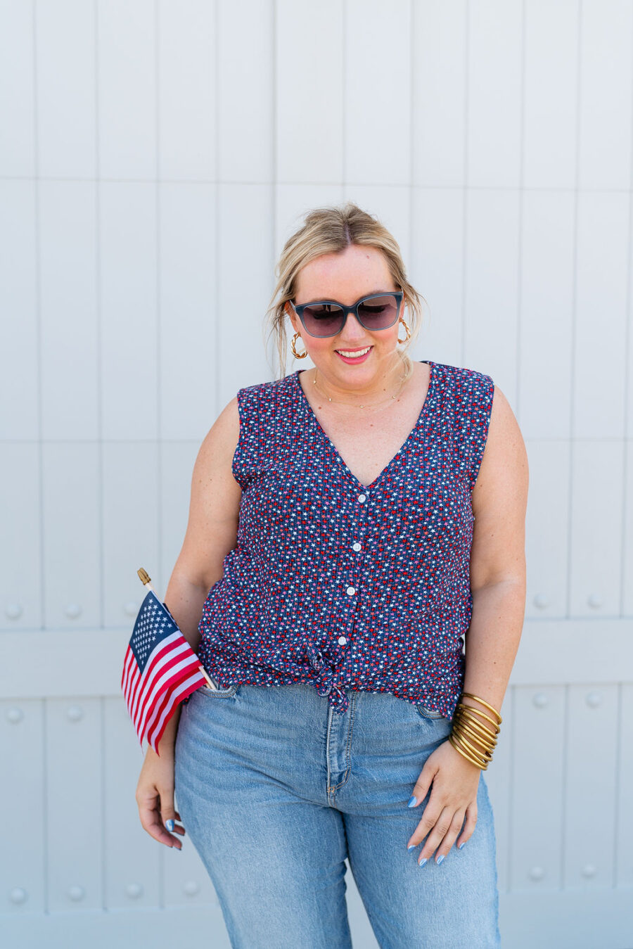 ladies red white and blue tops